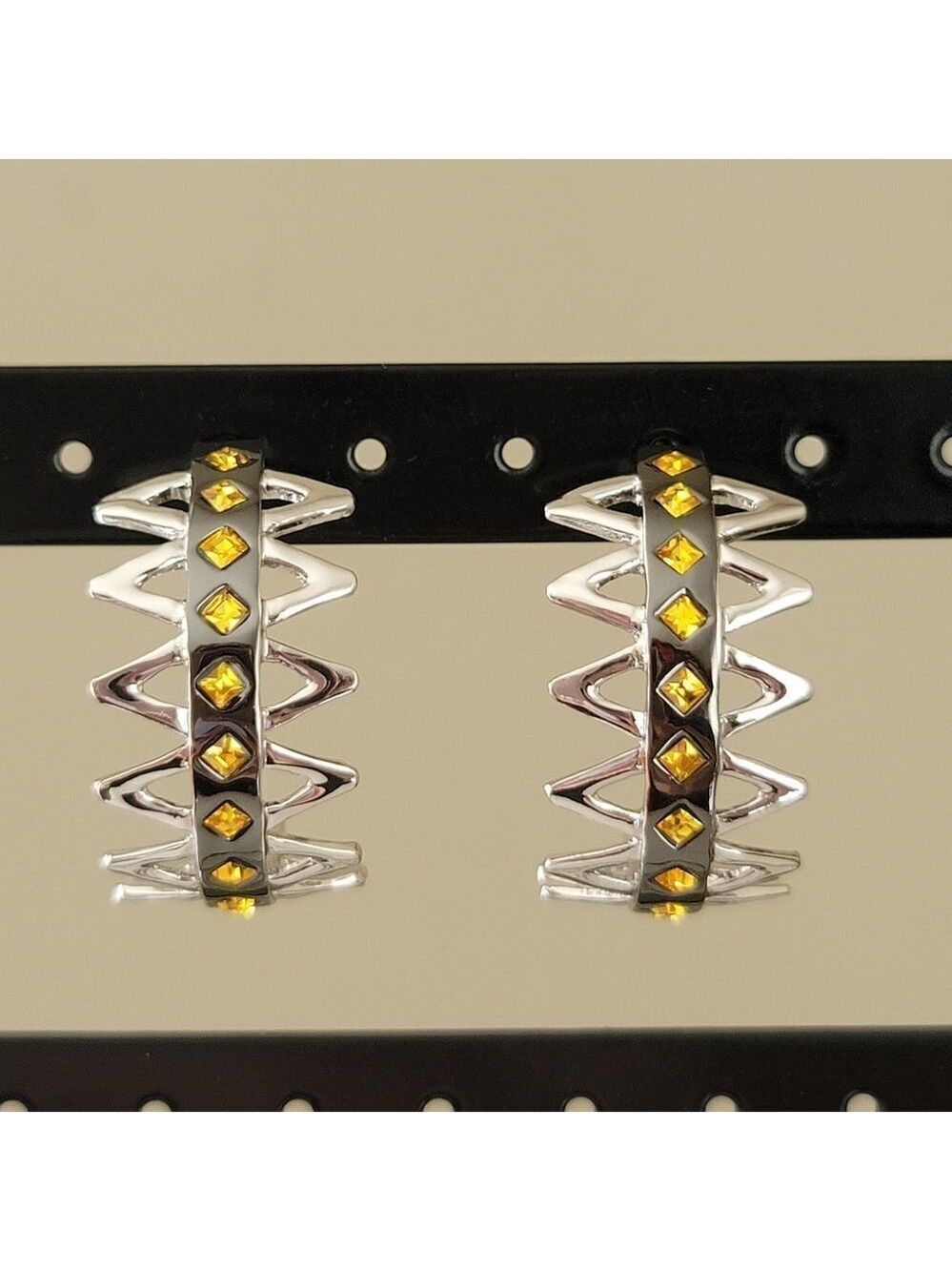 Butler Silver Tone Yellow Crystal Earrings #0124